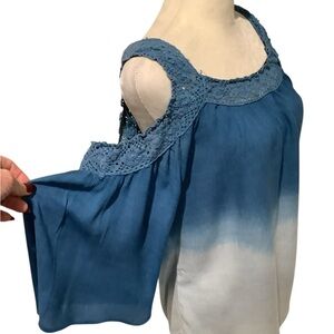 Step in Style Women’s Elegant Blue Ombre Off shoulder Blouse with Lace Trim